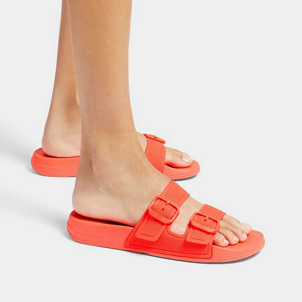 Klapki Fitflop IQUSHION Two-Bar Buckle Slides Damskie Pomarańczowe | Polska-06185