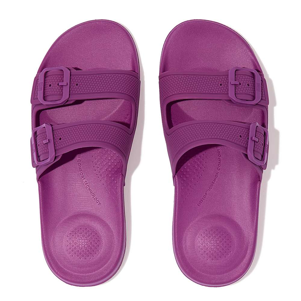 Klapki Fitflop IQUSHION Two-Bar Buckle Slides Damskie Fioletowe | Polska-19835