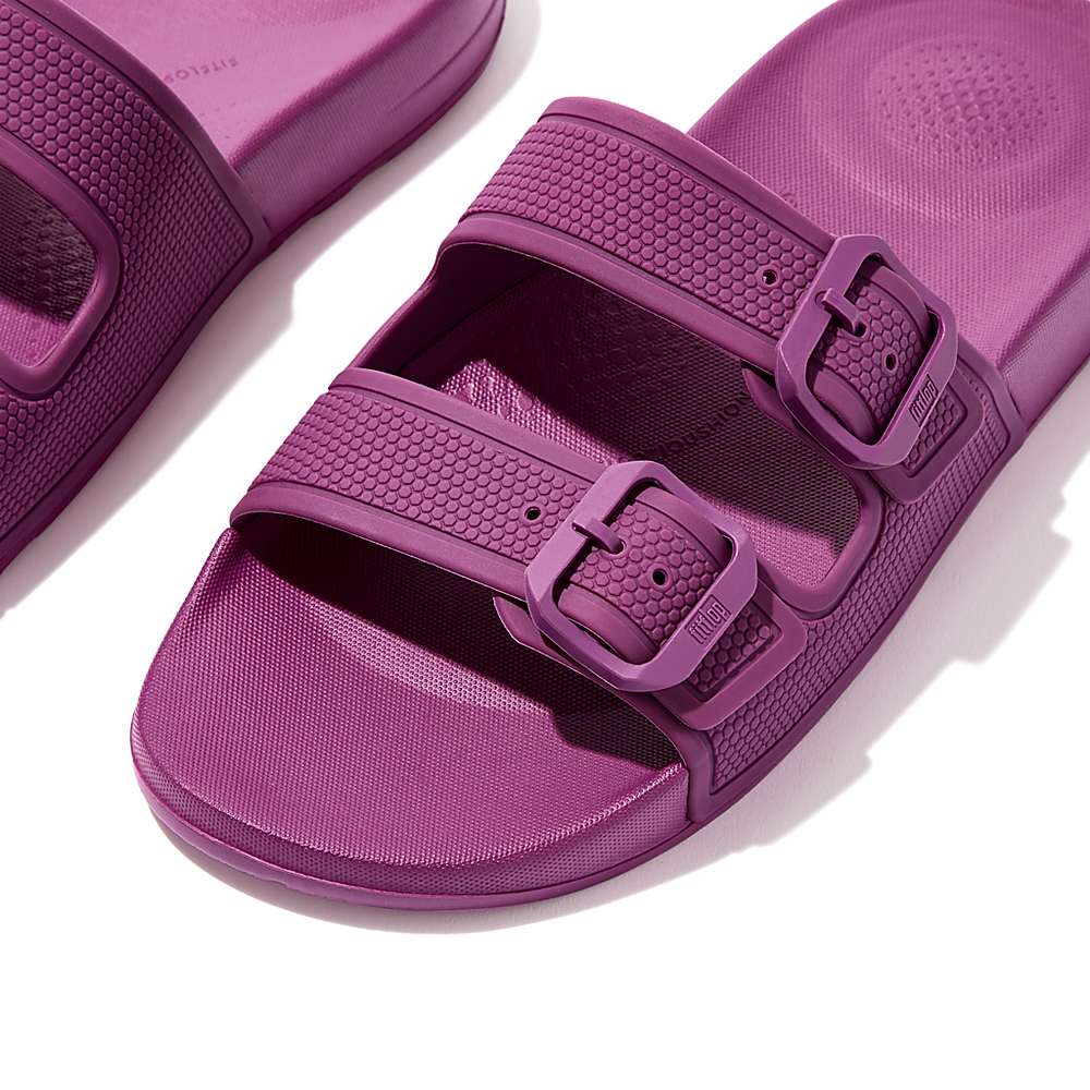 Klapki Fitflop IQUSHION Two-Bar Buckle Slides Damskie Fioletowe | Polska-19835