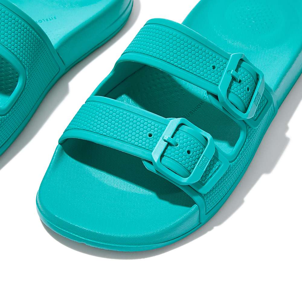 Klapki Fitflop IQUSHION Two-Bar Buckle Slides Damskie Niebieskie | Polska-41752