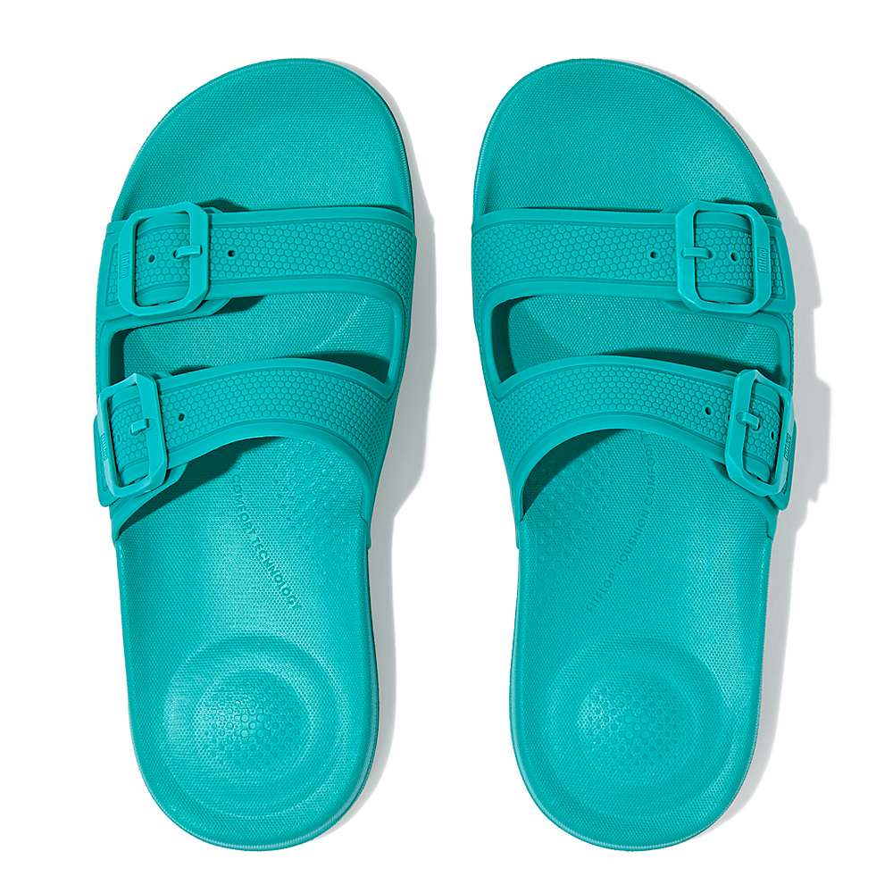 Klapki Fitflop IQUSHION Two-Bar Buckle Slides Damskie Niebieskie | Polska-41752