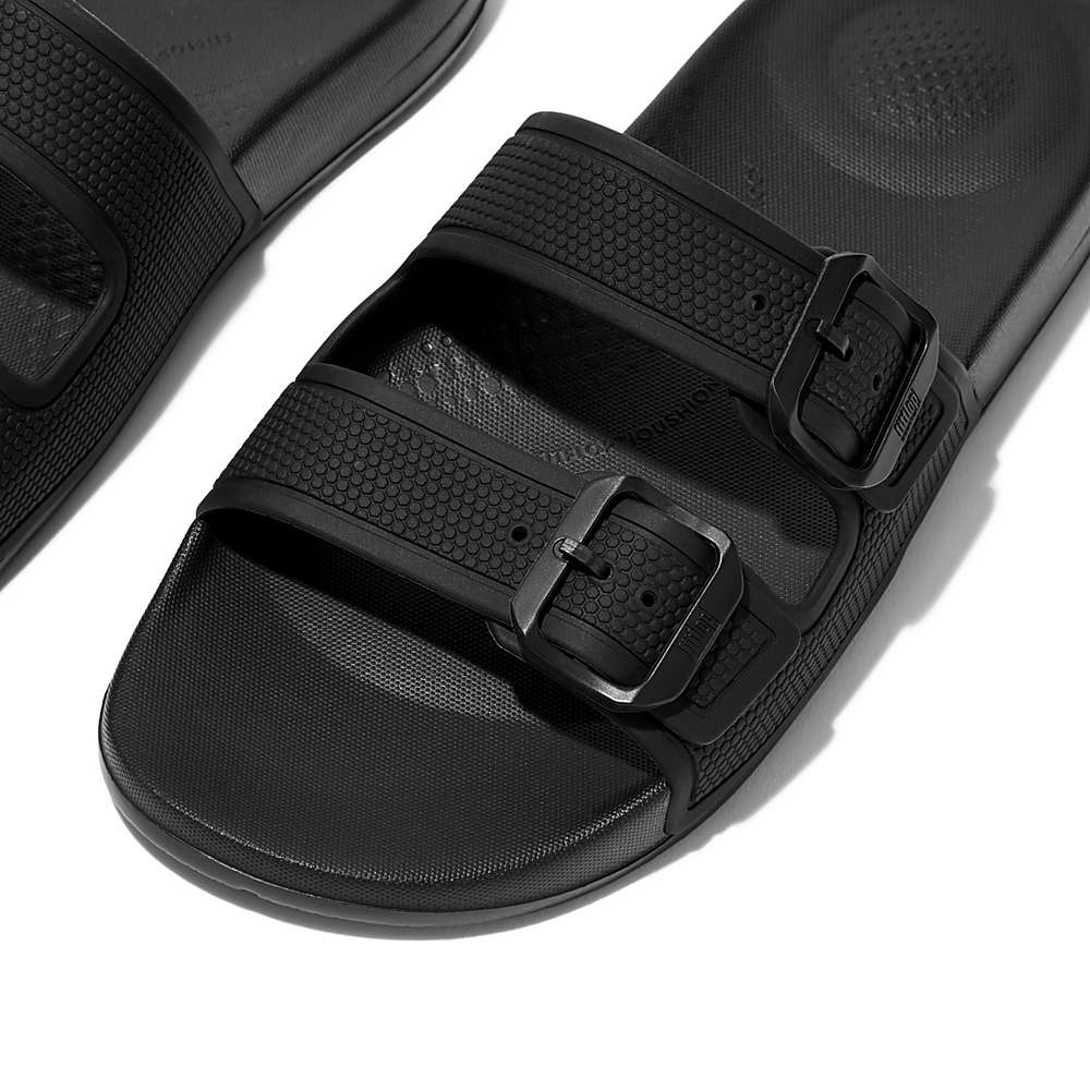 Klapki Fitflop IQUSHION Two-Bar Buckle Slides Damskie Czarne | Polska-43591