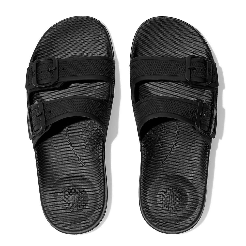 Klapki Fitflop IQUSHION Two-Bar Buckle Slides Damskie Czarne | Polska-43591