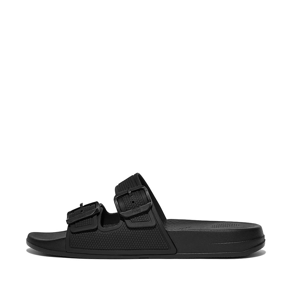 Klapki Fitflop IQUSHION Two-Bar Buckle Slides Damskie Czarne | Polska-43591