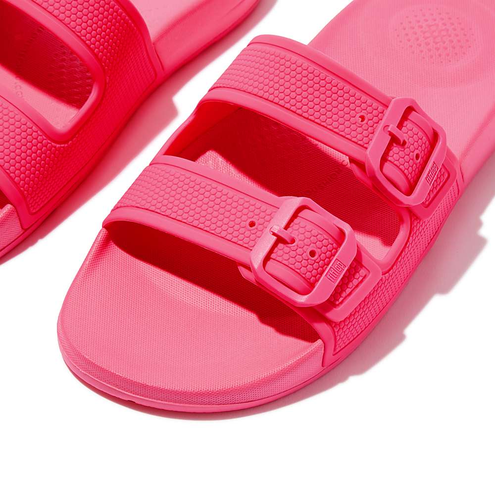 Klapki Fitflop IQUSHION Two-Bar Buckle Slides Damskie Różowe | Polska-79410