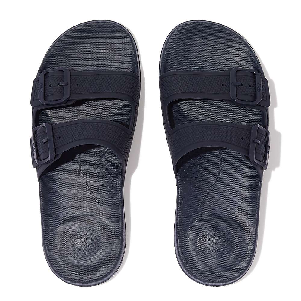 Klapki Fitflop IQUSHION Two-Bar Buckle Slides Damskie Granatowe | Polska-95834