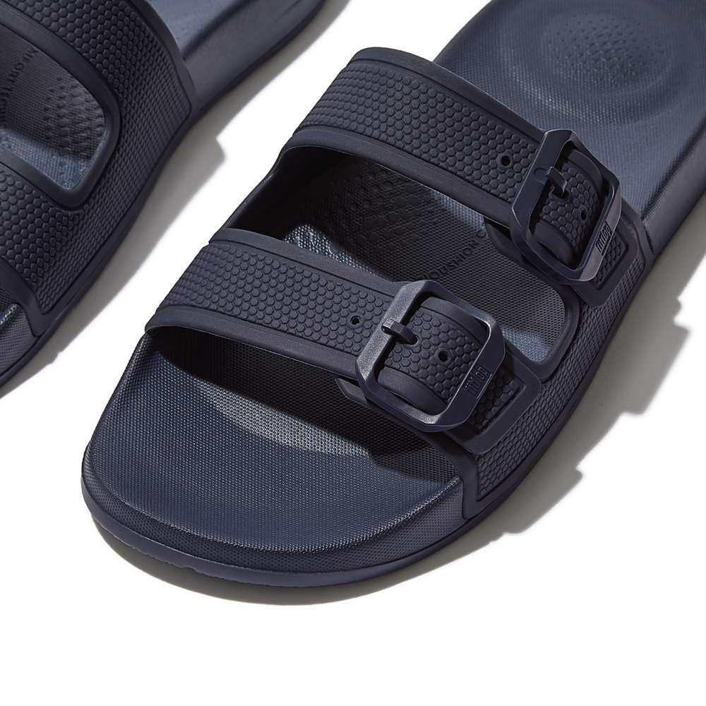 Klapki Fitflop IQUSHION Two-Bar Buckle Slides Damskie Granatowe | Polska-95834