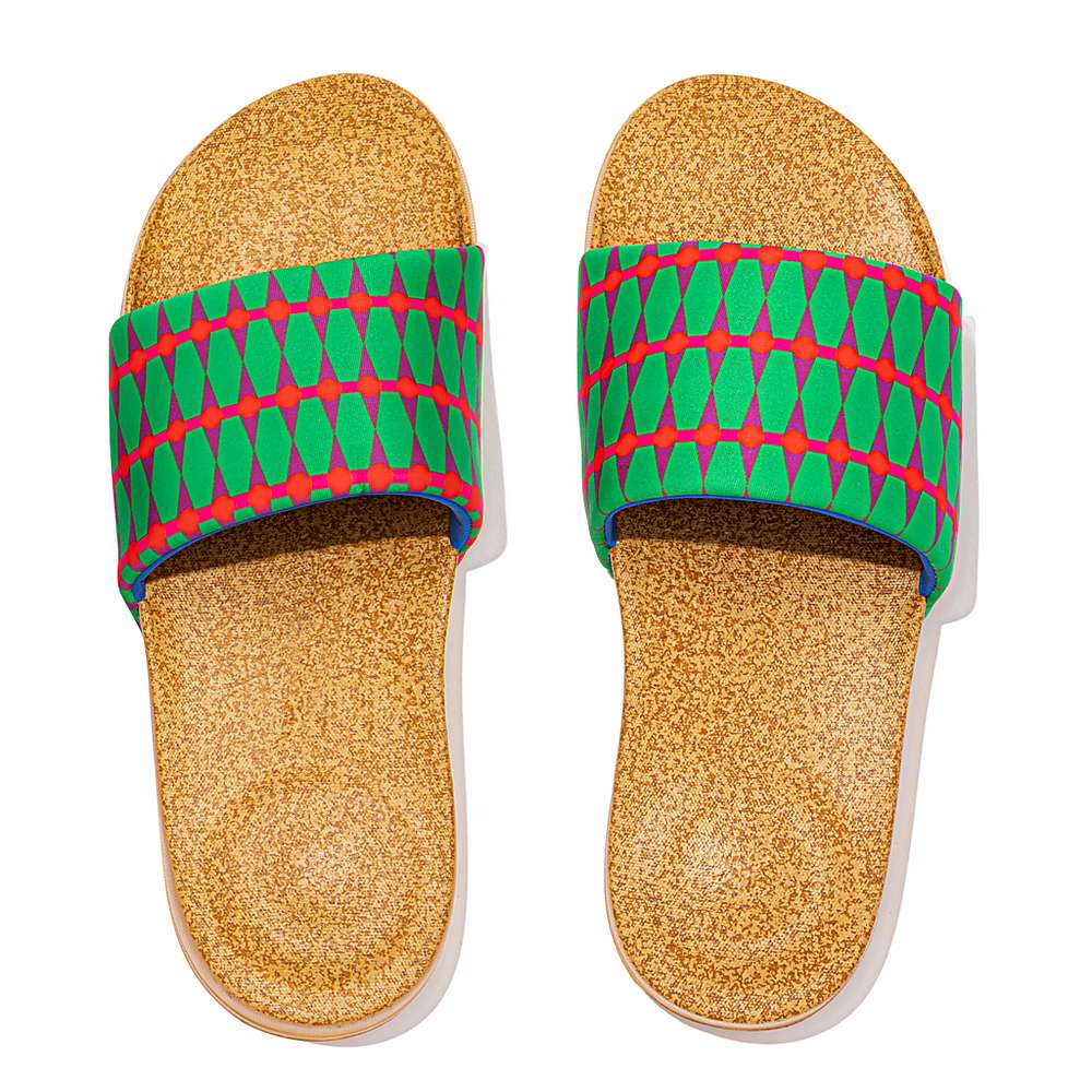 Klapki Fitflop IQUSHION X Yinka Ilori Wody-Resistant Slides Męskie Zielone Czerwone | Polska-02456