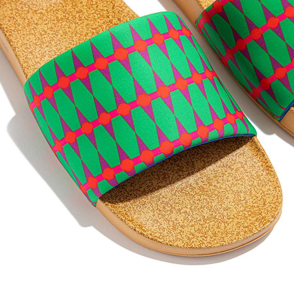 Klapki Fitflop IQUSHION X Yinka Ilori Wody-Resistant Slides Męskie Zielone Czerwone | Polska-02456