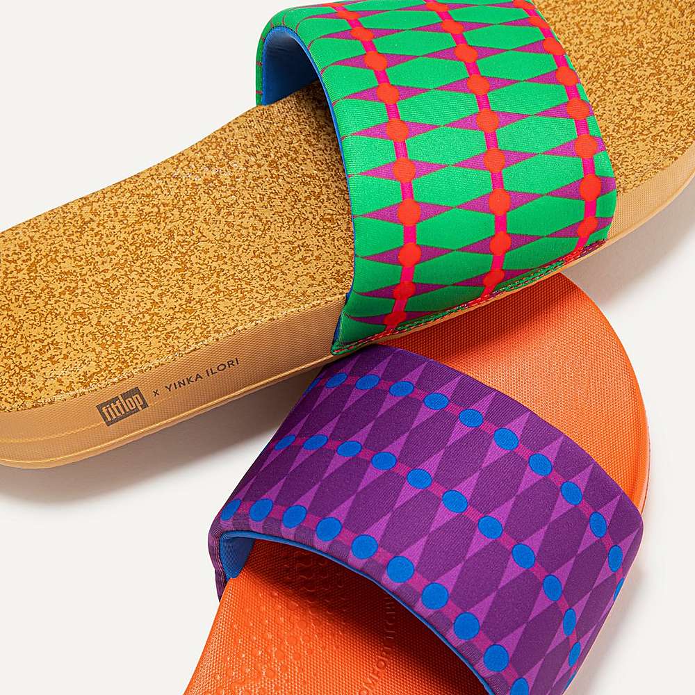 Klapki Fitflop IQUSHION X Yinka Ilori Wody-Resistant Slides Męskie Zielone Czerwone | Polska-02456