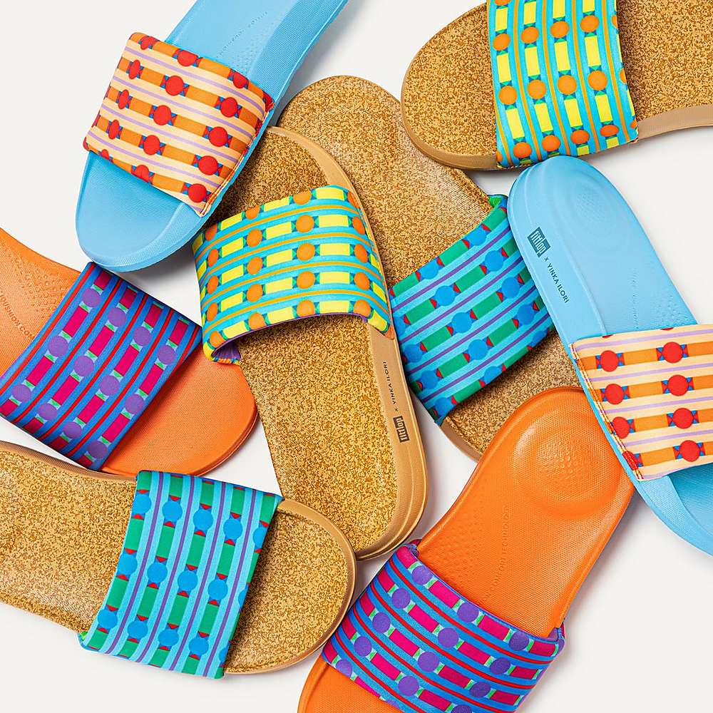 Klapki Fitflop IQUSHION X Yinka Ilori Wody-Resistant Slides Damskie Pomarańczowe | Polska-17386