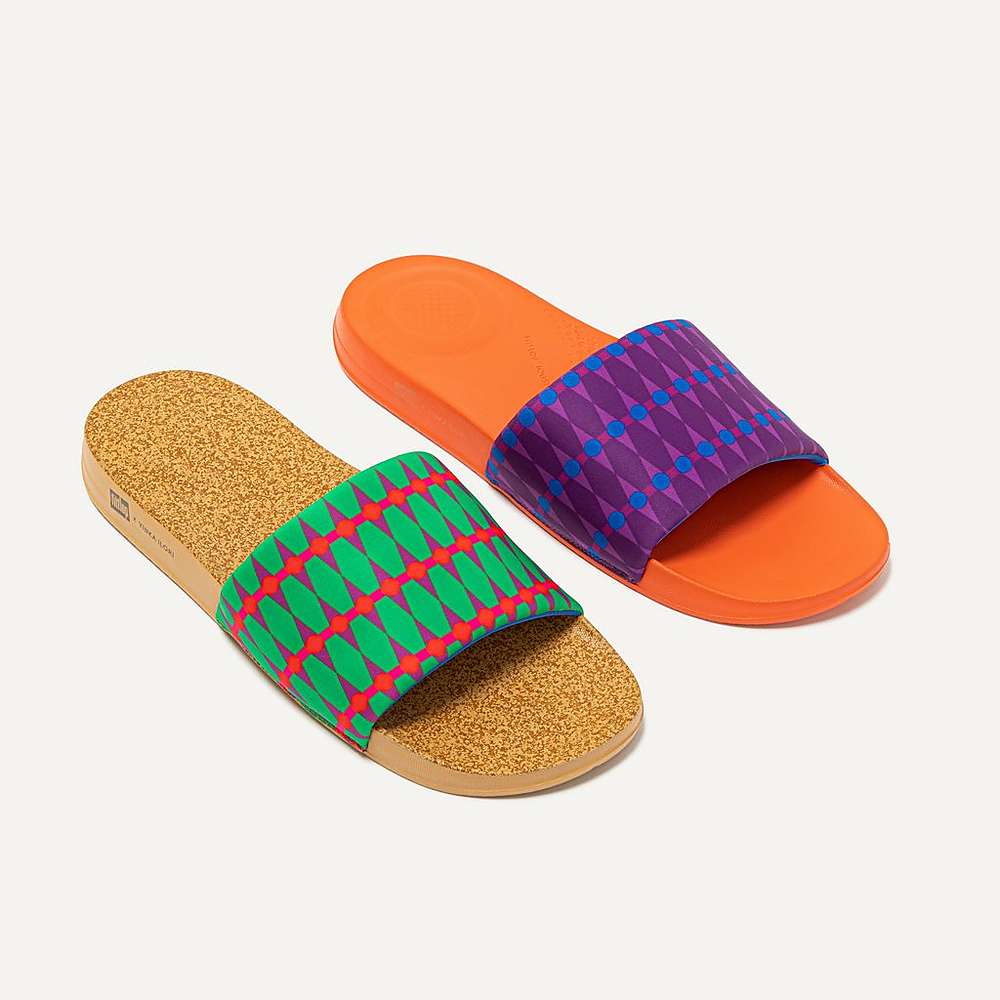 Klapki Fitflop IQUSHION X Yinka Ilori Wody-Resistant Slides Męskie Fioletowe Niebieskie | Polska-46709