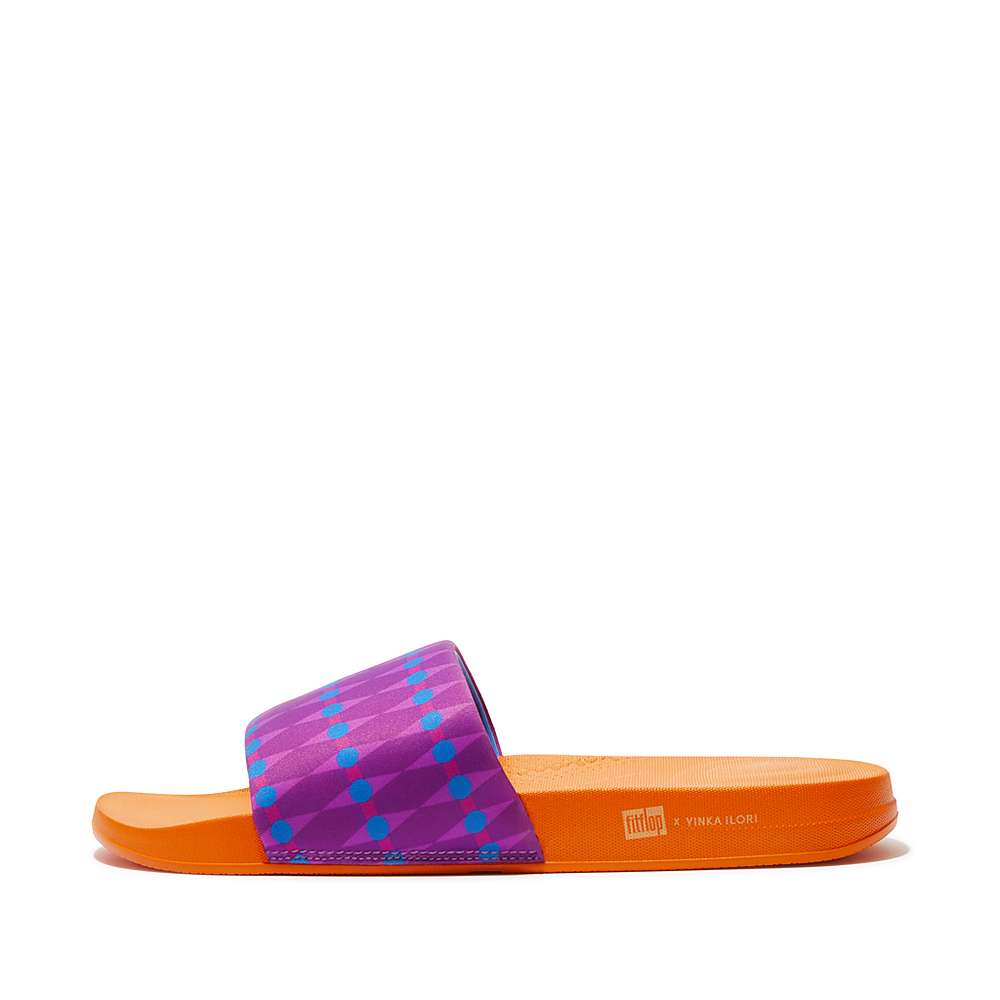 Klapki Fitflop IQUSHION X Yinka Ilori Wody-Resistant Slides Męskie Fioletowe Niebieskie | Polska-46709