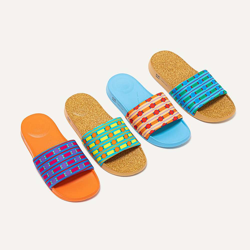 Klapki Fitflop IQUSHION X Yinka Ilori Wody-Resistant Slides Damskie Niebieskie Żółte | Polska-70162