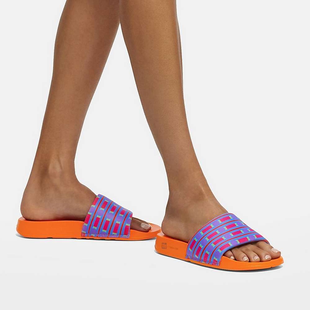 Klapki Fitflop IQUSHION X Yinka Ilori Wody-Resistant Slides Damskie Niebieskie | Polska-83502