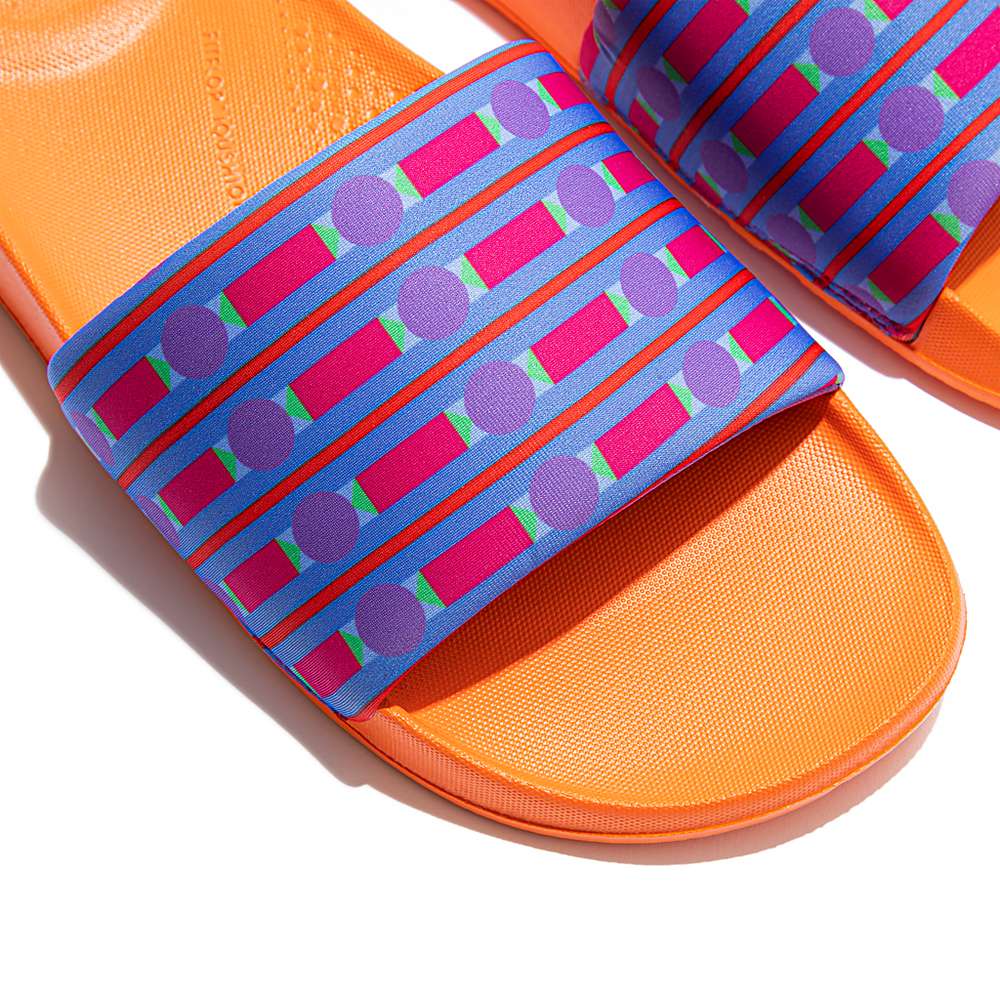 Klapki Fitflop IQUSHION X Yinka Ilori Wody-Resistant Slides Damskie Niebieskie | Polska-83502