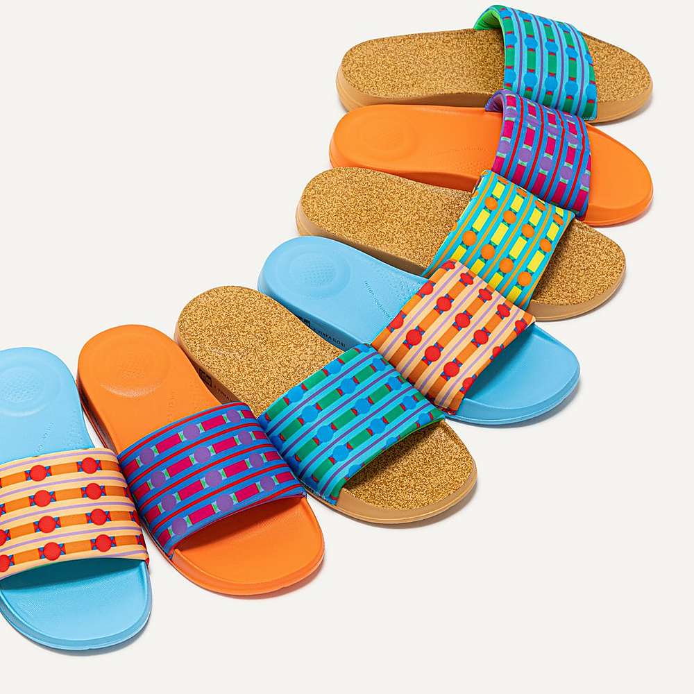 Klapki Fitflop IQUSHION X Yinka Ilori Wody-Resistant Slides Damskie Niebieskie | Polska-83502