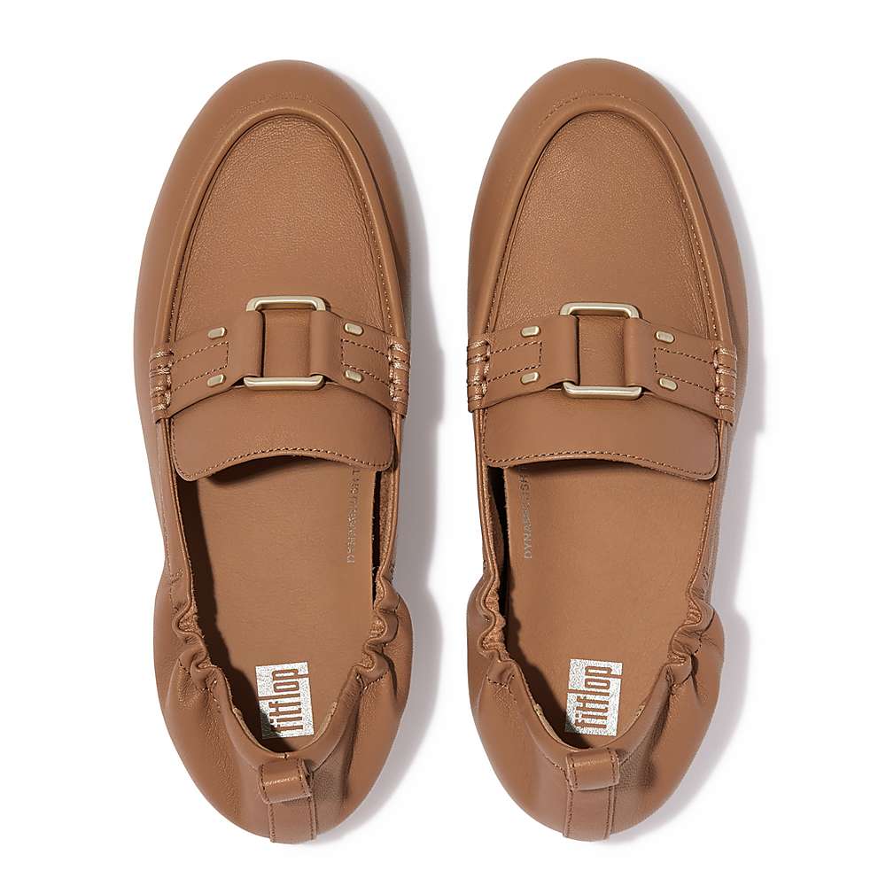 Loafersy Fitflop ALLEGRO Stud-Buckle Leather Damskie Brązowe | Polska-17462