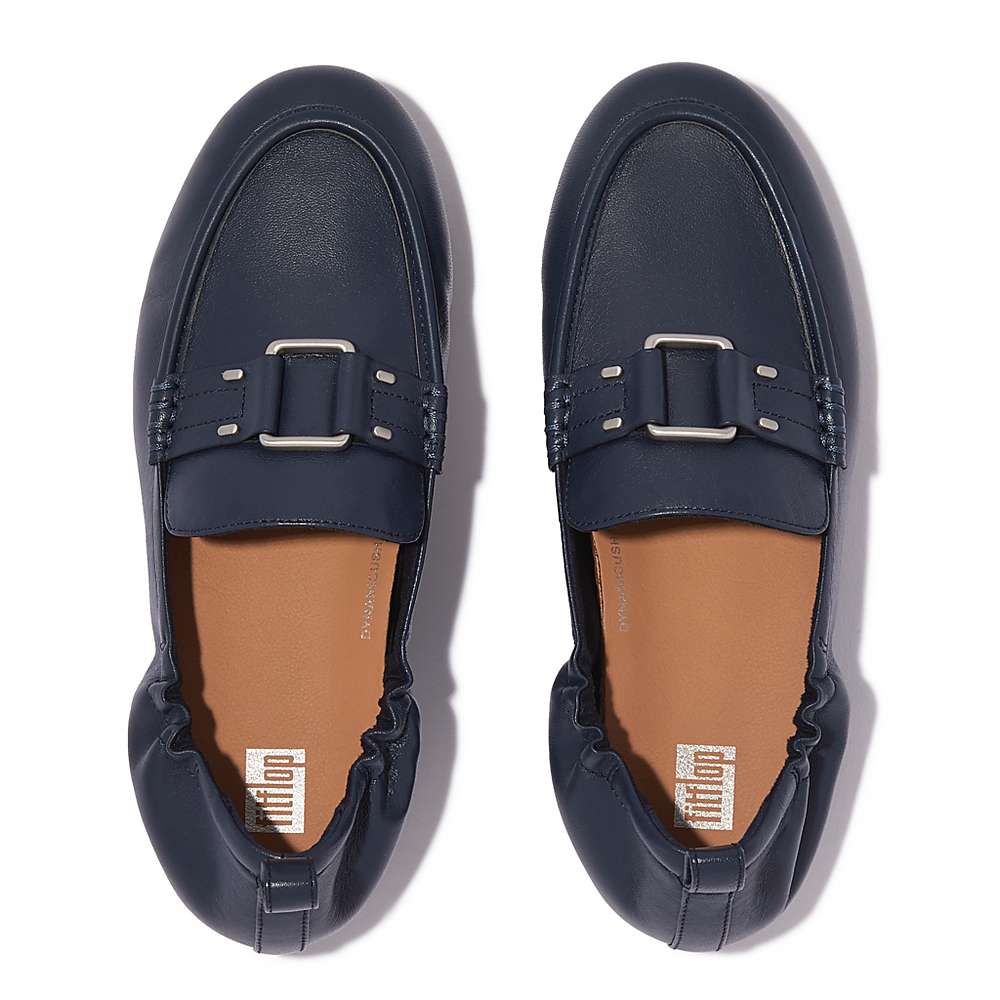 Loafersy Fitflop ALLEGRO Stud-Buckle Leather Damskie Granatowe | Polska-71589