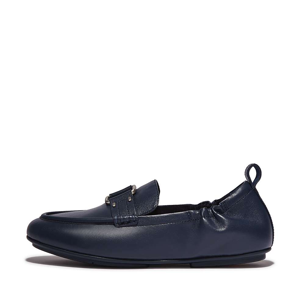 Loafersy Fitflop ALLEGRO Stud-Buckle Leather Damskie Granatowe | Polska-71589