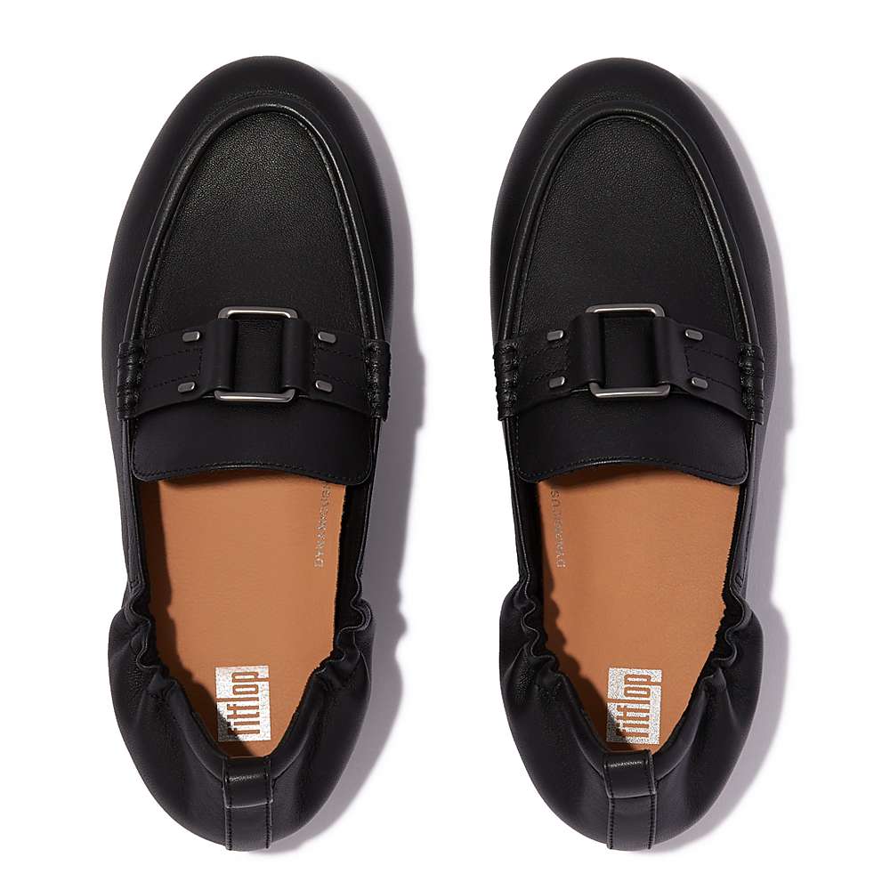 Loafersy Fitflop ALLEGRO Stud-Buckle Leather Damskie Czarne | Polska-94613