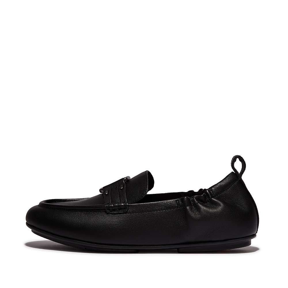 Loafersy Fitflop ALLEGRO Stud-Buckle Leather Damskie Czarne | Polska-94613