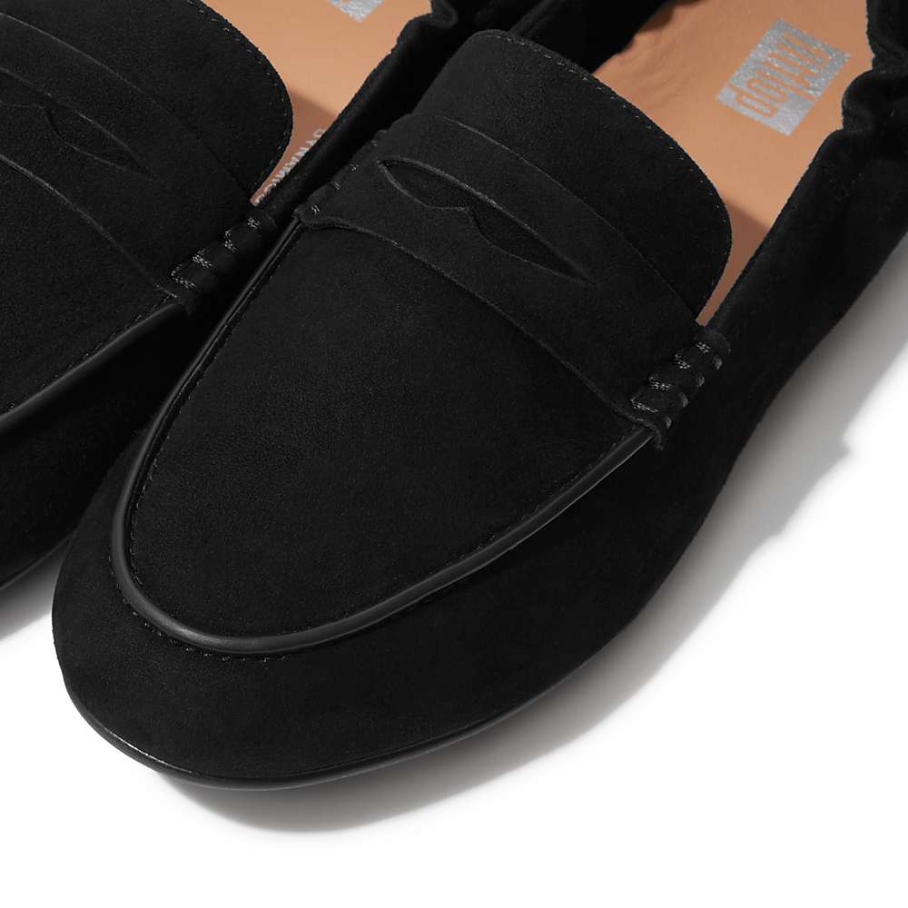 Loafersy Fitflop ALLEGRO Suede Penny Damskie Czarne | Polska-67082