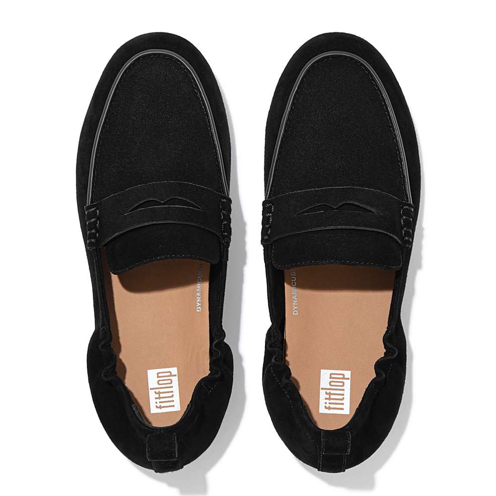 Loafersy Fitflop ALLEGRO Suede Penny Damskie Czarne | Polska-67082