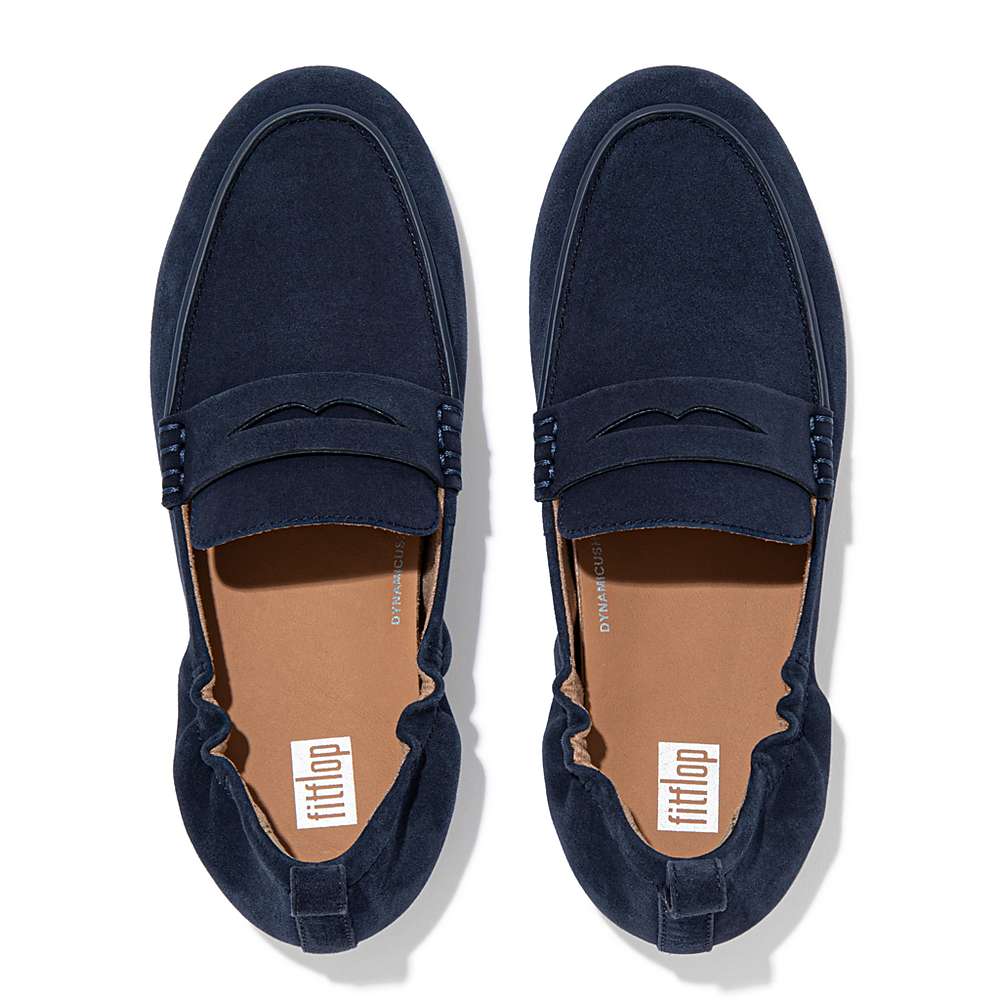 Loafersy Fitflop ALLEGRO Suede Penny Damskie Granatowe | Polska-74521