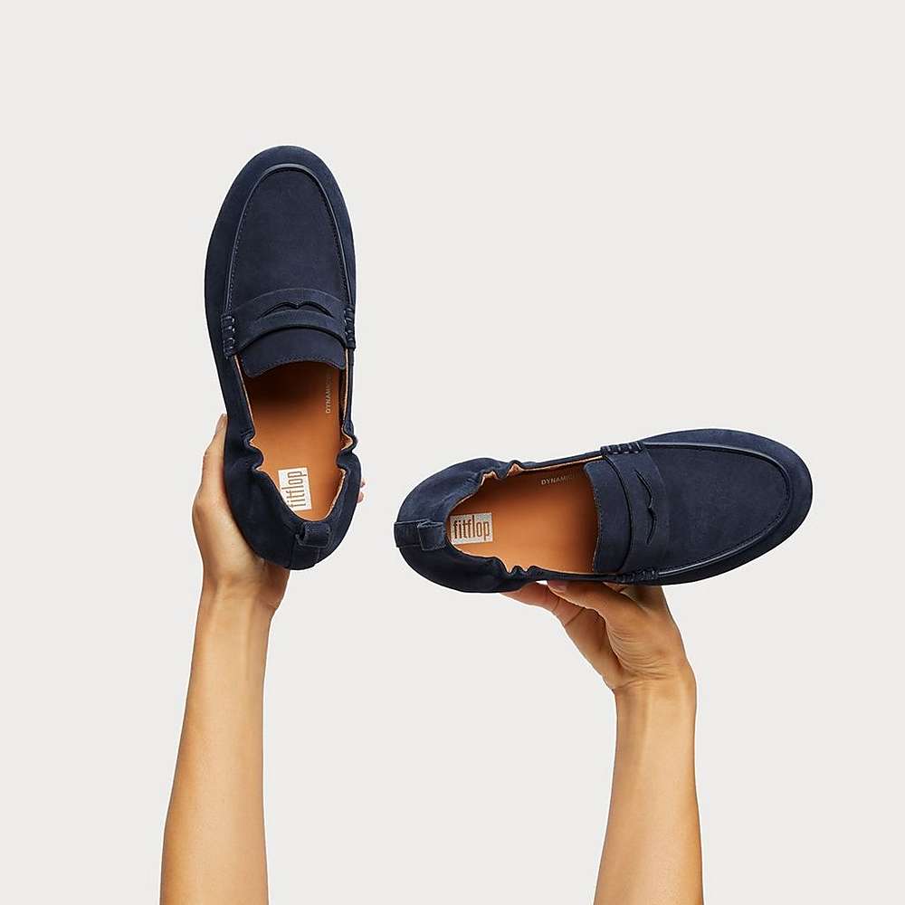 Loafersy Fitflop ALLEGRO Suede Penny Damskie Granatowe | Polska-74521