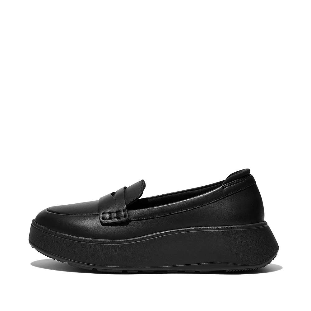 Loafersy Fitflop F-MODE Leather Flatform Penny Damskie Czarne | Polska-29485