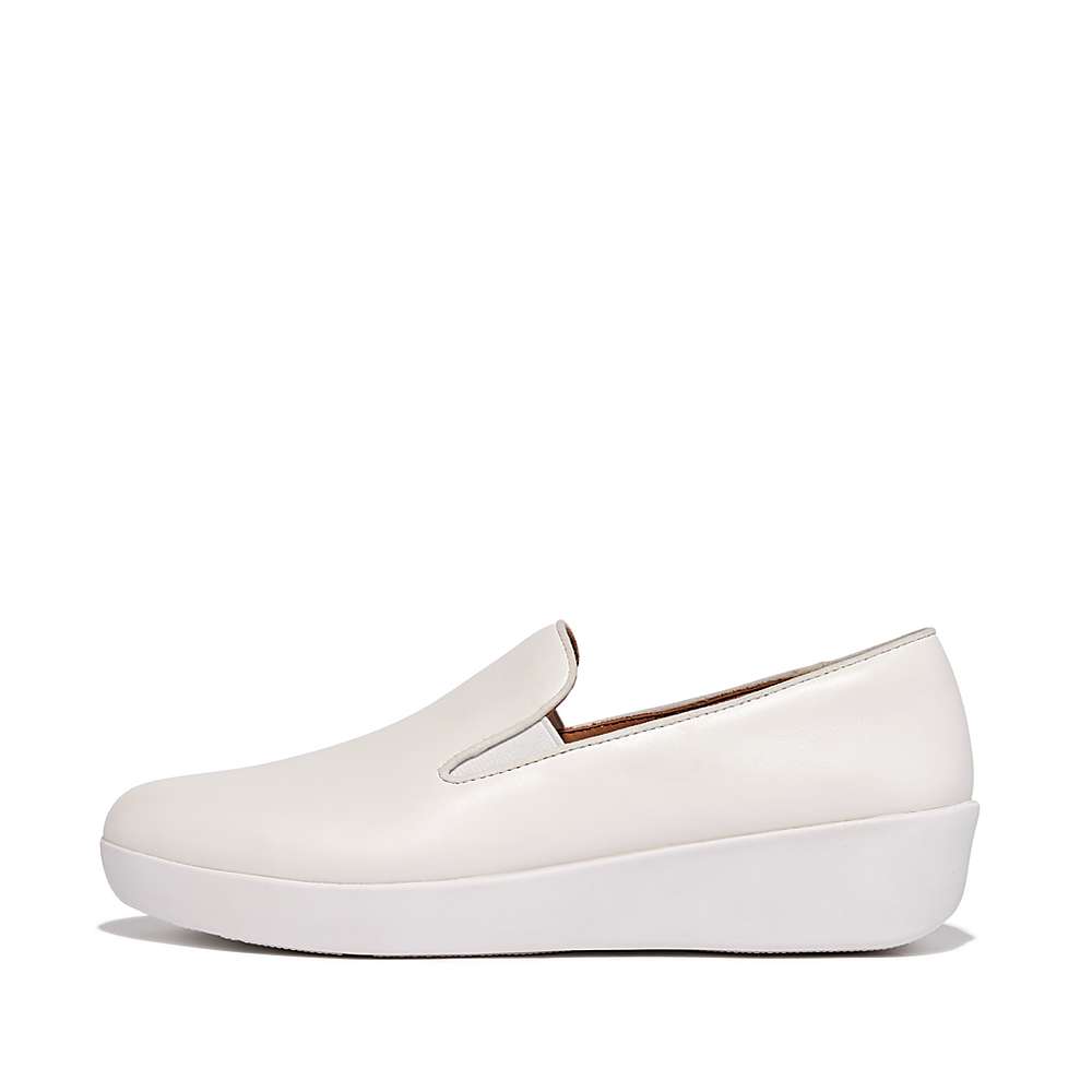 Loafersy Fitflop SUPERSKATE Leather Damskie Białe | Polska-71325