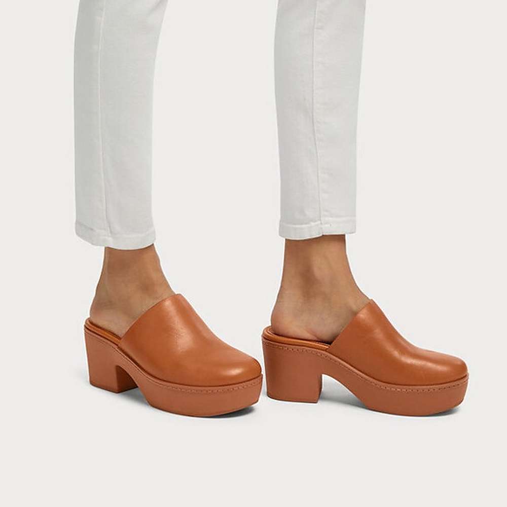 Mules Buty Fitflop PILAR Leather Platform Damskie Głęboka Brązowe | Polska-01298