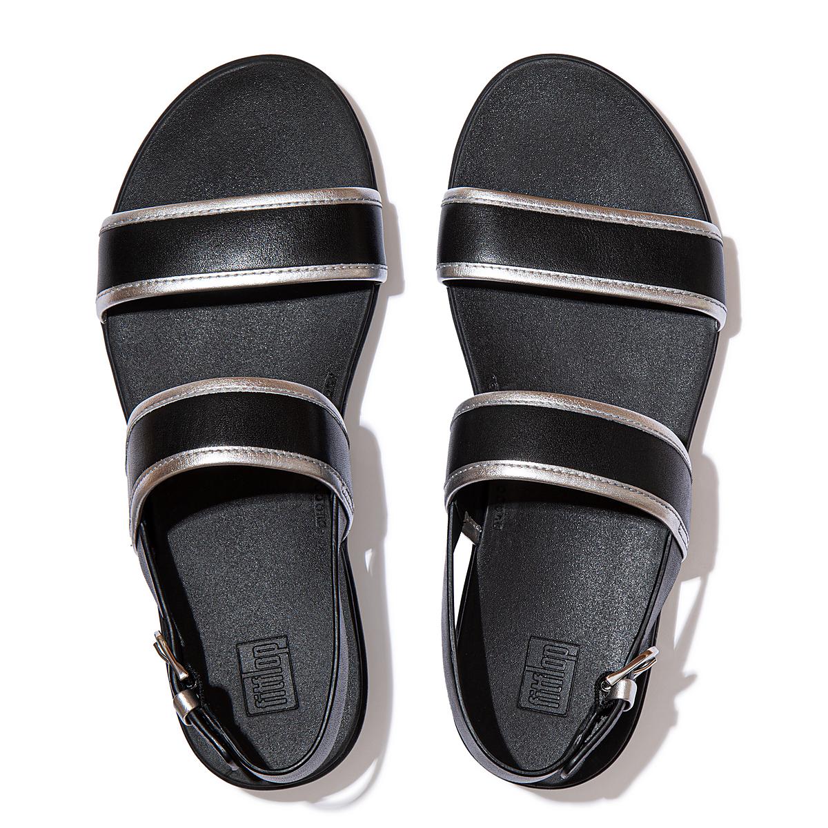 Sandały Fitflop BARRA Metallic Back-Strap Damskie Czarne | Polska-15374