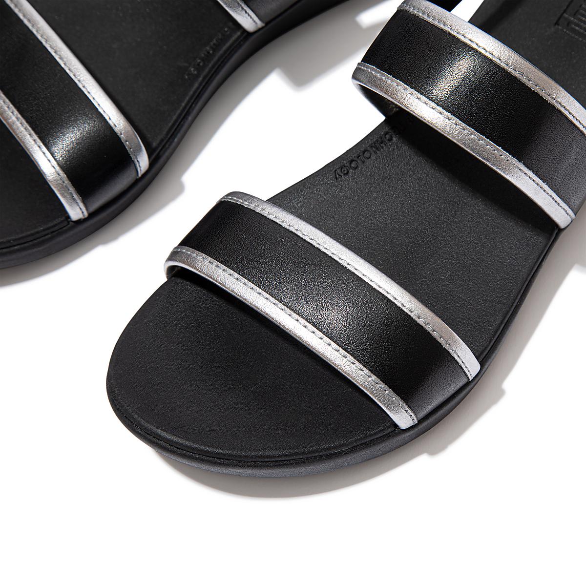 Sandały Fitflop BARRA Metallic Back-Strap Damskie Czarne | Polska-15374