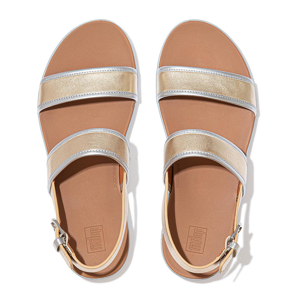 Sandały Fitflop BARRA Metallic Back-Strap Damskie Brązowe Złote | Polska-32860