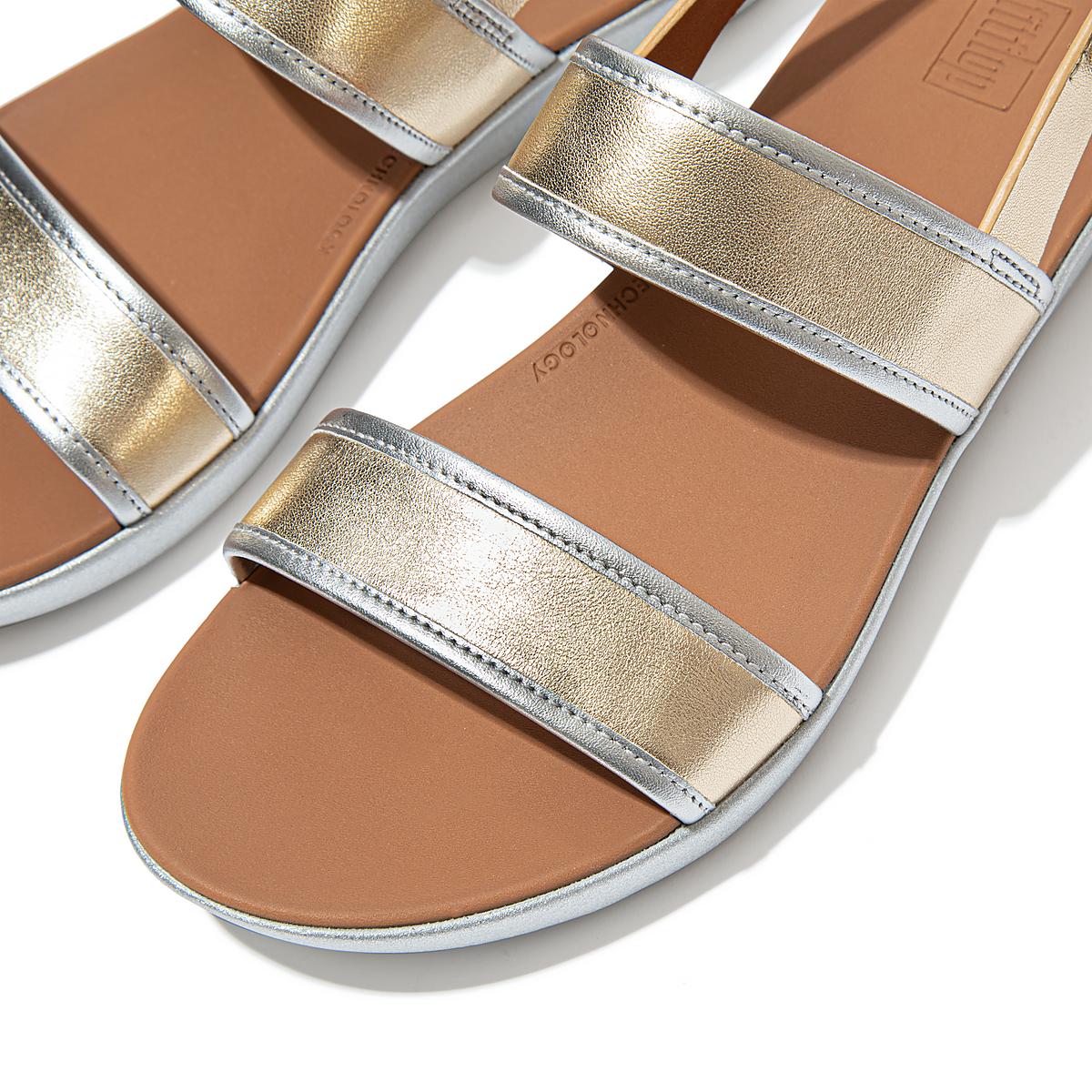 Sandały Fitflop BARRA Metallic Back-Strap Damskie Brązowe Złote | Polska-32860