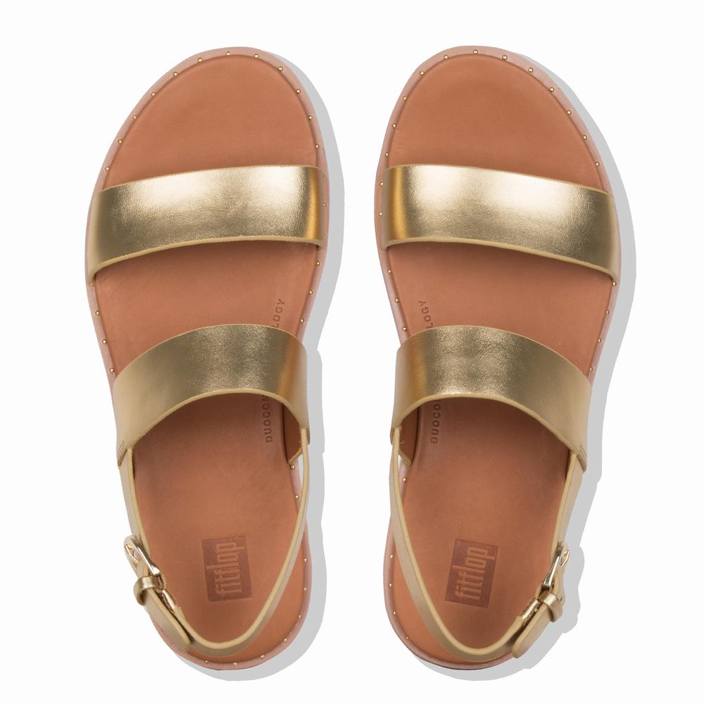 Sandały Fitflop BARRA Metallic Leather Back-Strap Damskie Złote | Polska-50698