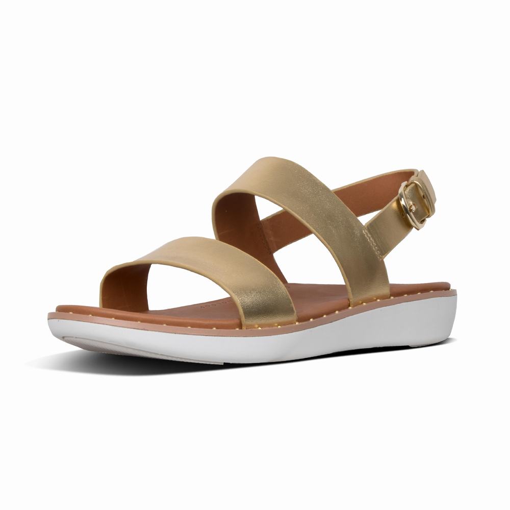 Sandały Fitflop BARRA Metallic Leather Back-Strap Damskie Złote | Polska-50698