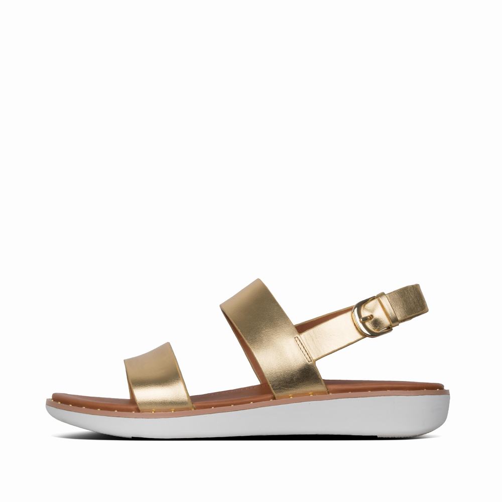 Sandały Fitflop BARRA Metallic Leather Back-Strap Damskie Złote | Polska-50698