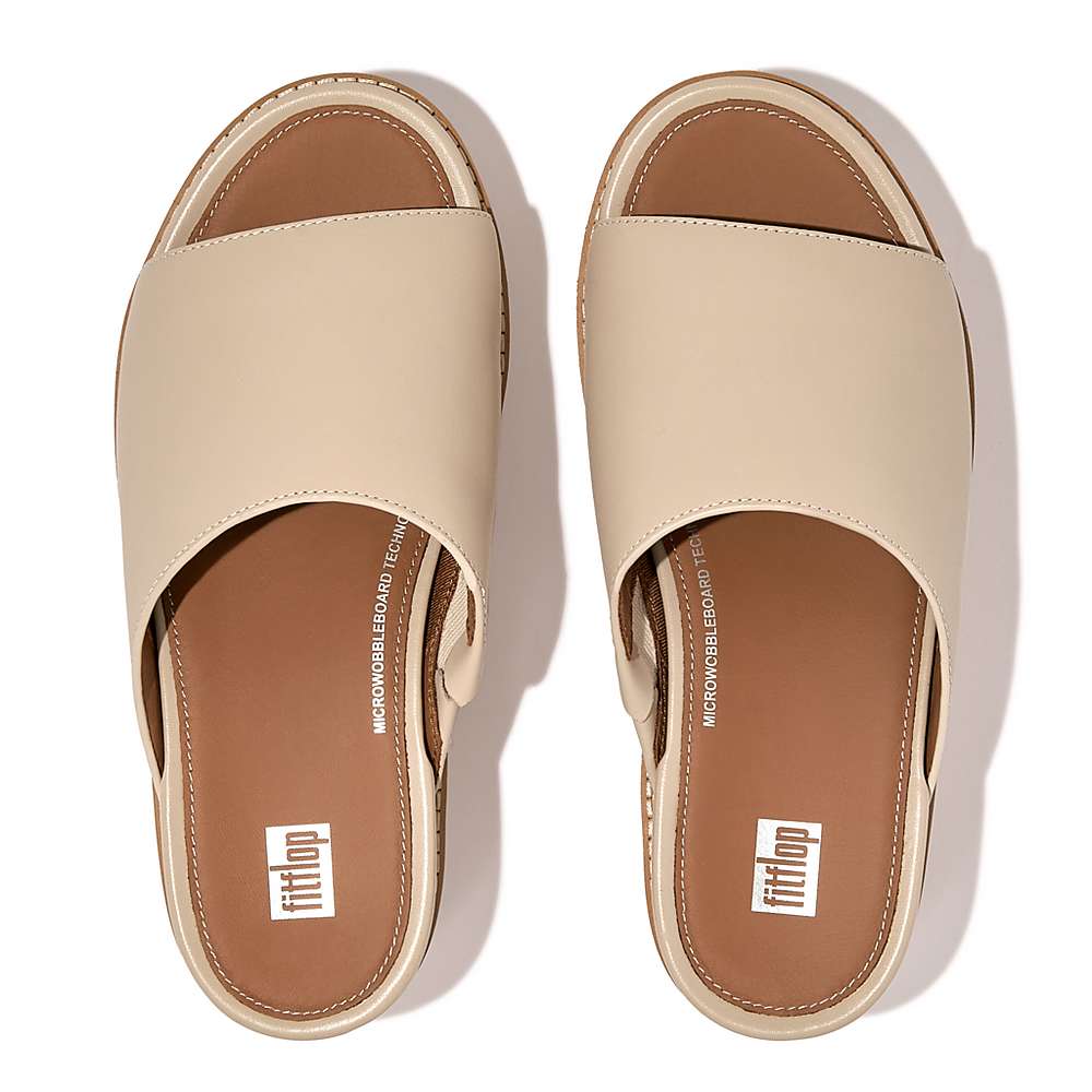 Sandały Fitflop ELOISE Cork-Wrap Leather Wedge Slides Damskie Szare Beżowe | Polska-68305