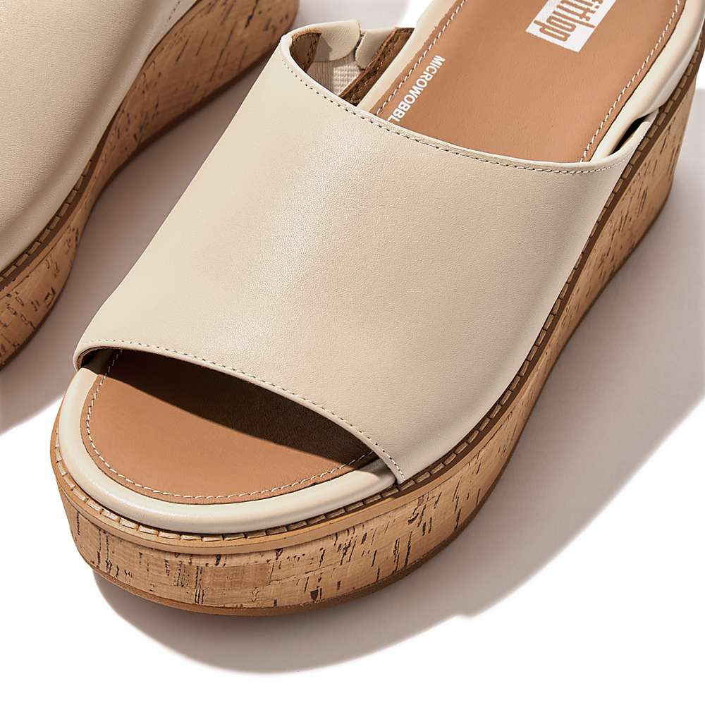 Sandały Fitflop ELOISE Cork-Wrap Leather Wedge Slides Damskie Szare Beżowe | Polska-68305