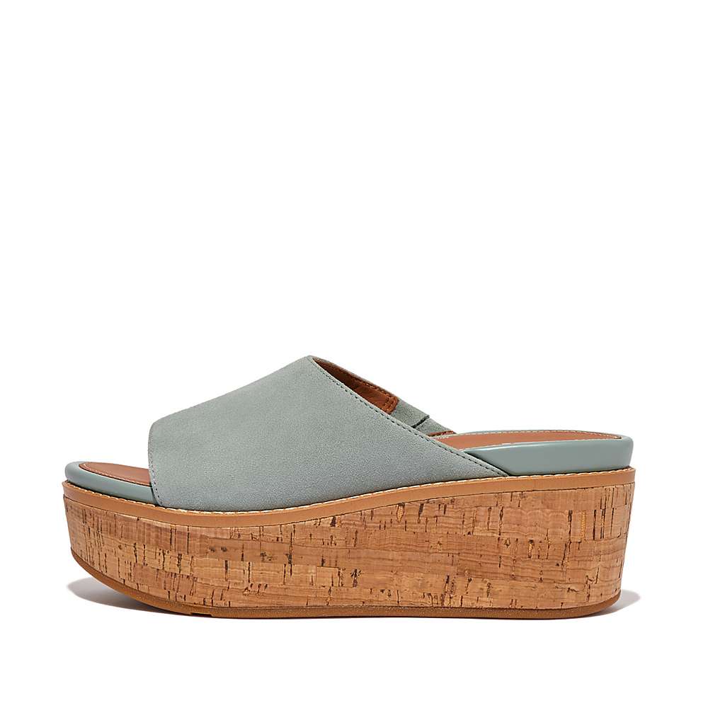 Sandały Fitflop ELOISE Cork-Wrap Suede Wedge Slides Damskie Niebieskie | Polska-72856