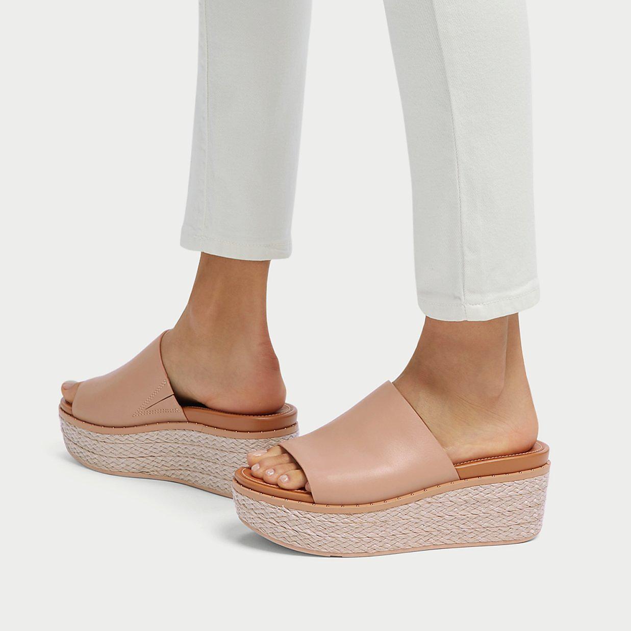 Sandały Fitflop ELOISE Espadrille Leather Wedge Slides Damskie Beżowe | Polska-27543