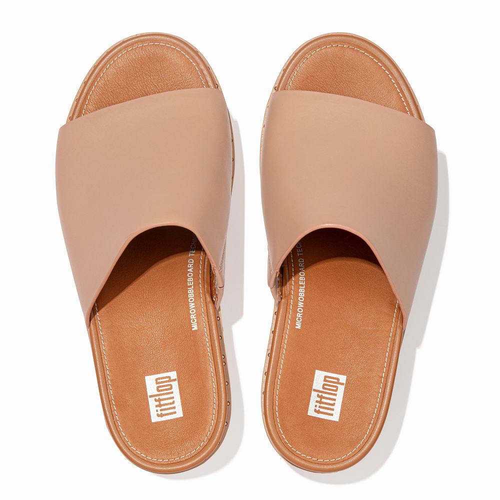 Sandały Fitflop ELOISE Espadrille Leather Wedge Slides Damskie Beżowe | Polska-27543