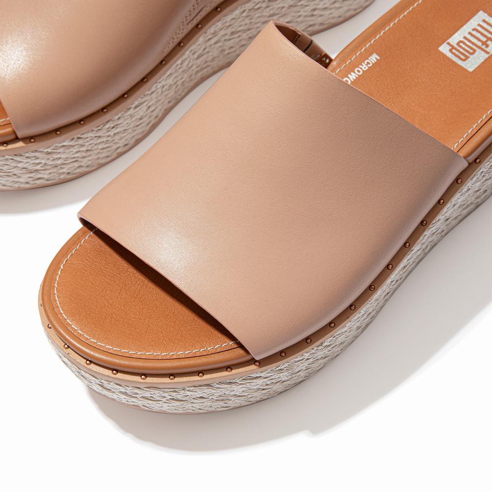 Sandały Fitflop ELOISE Espadrille Leather Wedge Slides Damskie Beżowe | Polska-27543