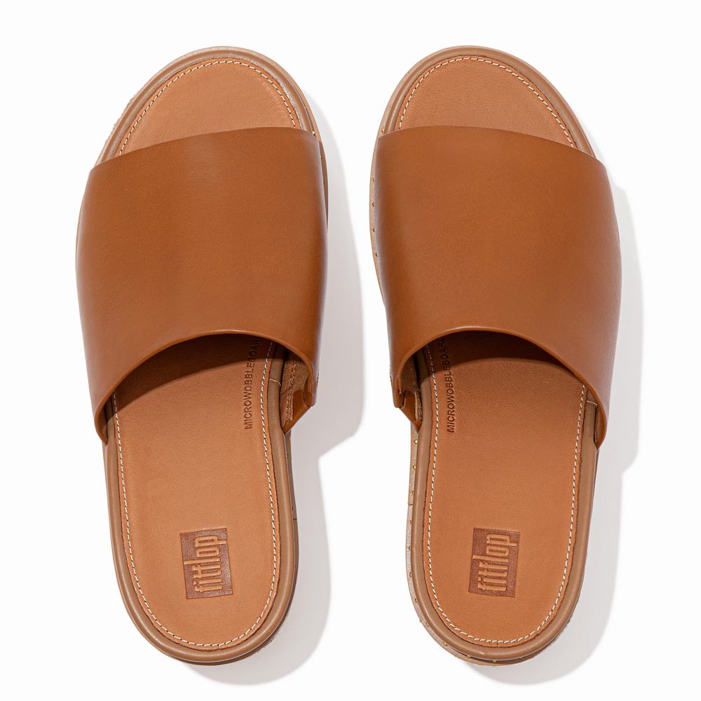 Sandały Fitflop ELOISE Espadrille Leather Wedge Slides Damskie Głęboka Brązowe | Polska-28975