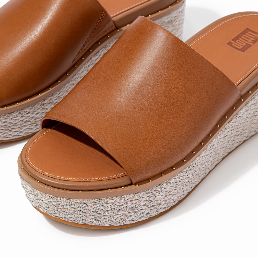 Sandały Fitflop ELOISE Espadrille Leather Wedge Slides Damskie Głęboka Brązowe | Polska-28975