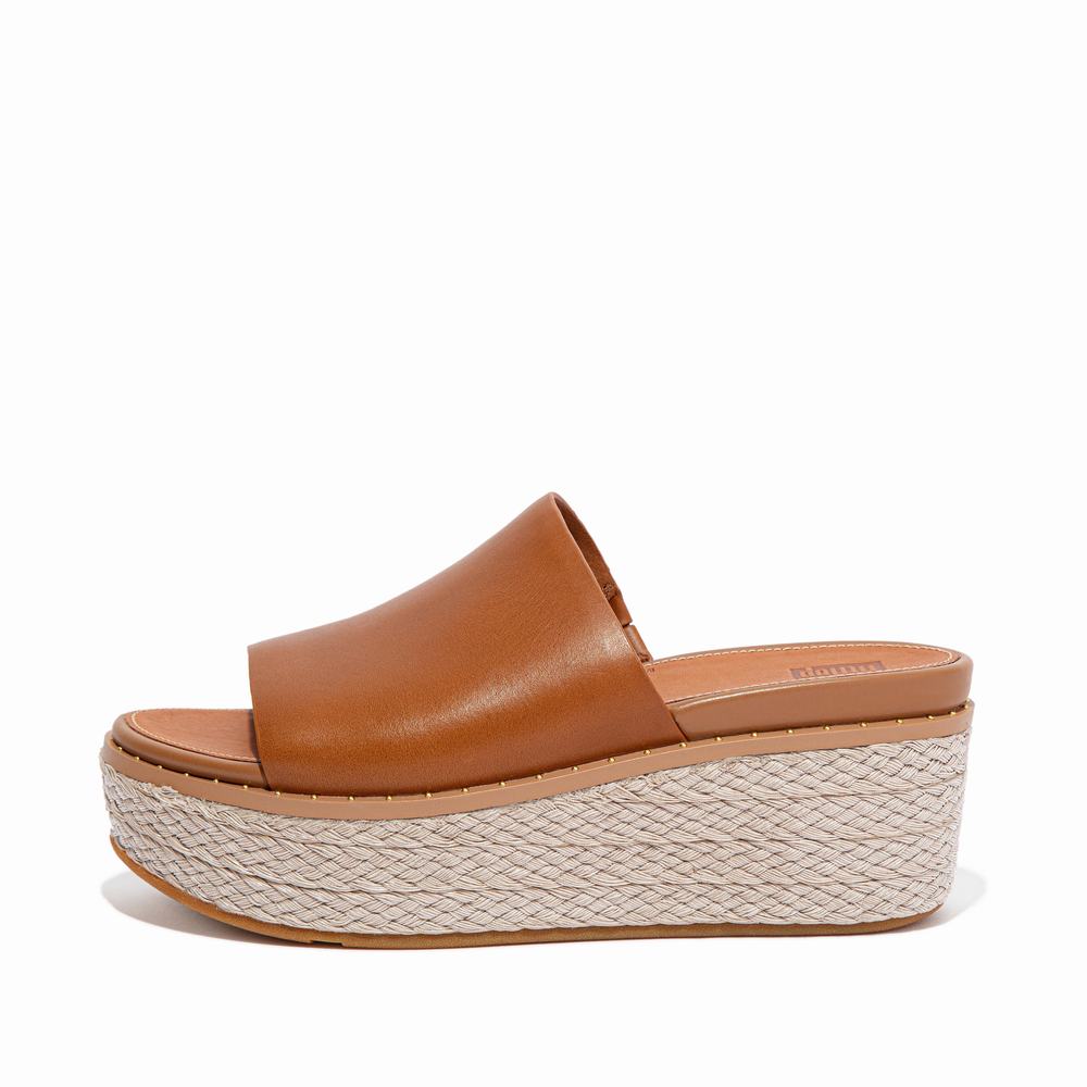 Sandały Fitflop ELOISE Espadrille Leather Wedge Slides Damskie Głęboka Brązowe | Polska-28975