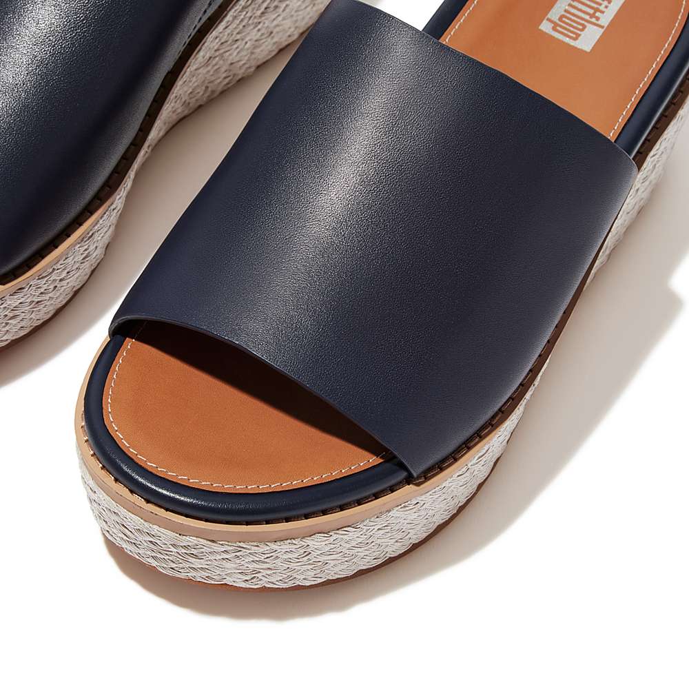 Sandały Fitflop ELOISE Espadrille Leather Wedge Slides Damskie Granatowe | Polska-69382